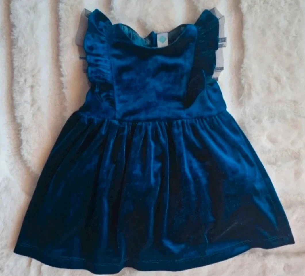 Robe bébé en velours bleu marine – 12 mois – Quasi neuve